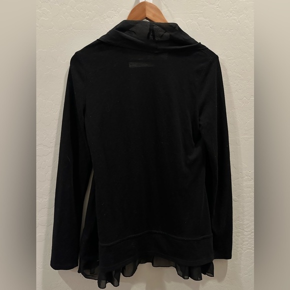 Studio Y Black Sheer Ruffle Collar Cardigan Medium - Picture 2 of 5